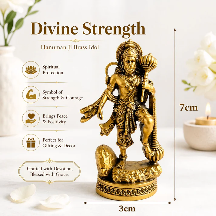 Divine Hanuman Ji Idol with Gada - Strength, Protection & Blessings ( Gold Plated )